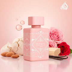 Lattafa Bade'e Al Oud Noble Blush sandalwood-vanilla base for warm, velvety finish