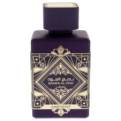 Lattafa Bade'e Al Oud Amethyst packaging design exudes luxury and gift-worthy appeal
