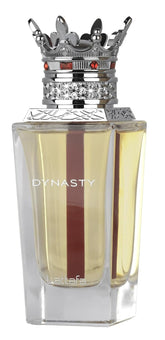 Lattafa Dynasty bottle front highlights fresh-spicy-woody profile for versatile unisex wear.