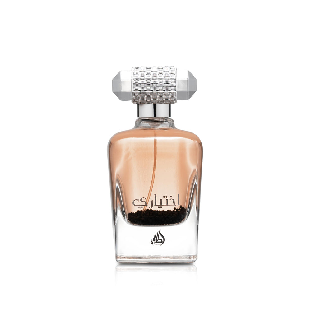 Lattafa Ekhtiari bottle front view for unisex fragrance versatility.