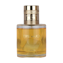 Lattafa Fire On Ice heart with rose petals and moss for balanced freshness and depth
