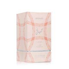 Lattafa Hayaati Florence bottle-label close-up emphasizes branding and quality