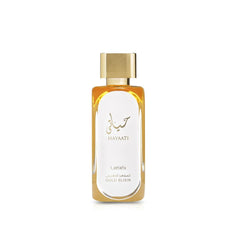 Lattafa Hayaati Gold Elixir bottle close-up for premium fragrance vibes