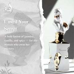 Lattafa Her Confession mystical accord hints at intriguing allure and mystery.