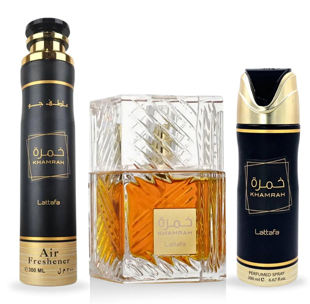 Lattafa Khamrah 100ml EDP bottle; ideal for daily wear and evening transitions.