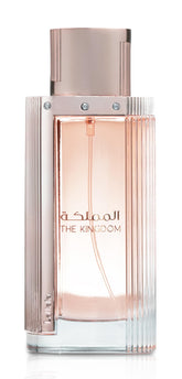 Lattafa The Kingdom EDP spray bottle close-up for lasting evening scent.