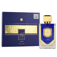 Lattafa Liam Blue Shine bottle front highlighting confident everyday style.
