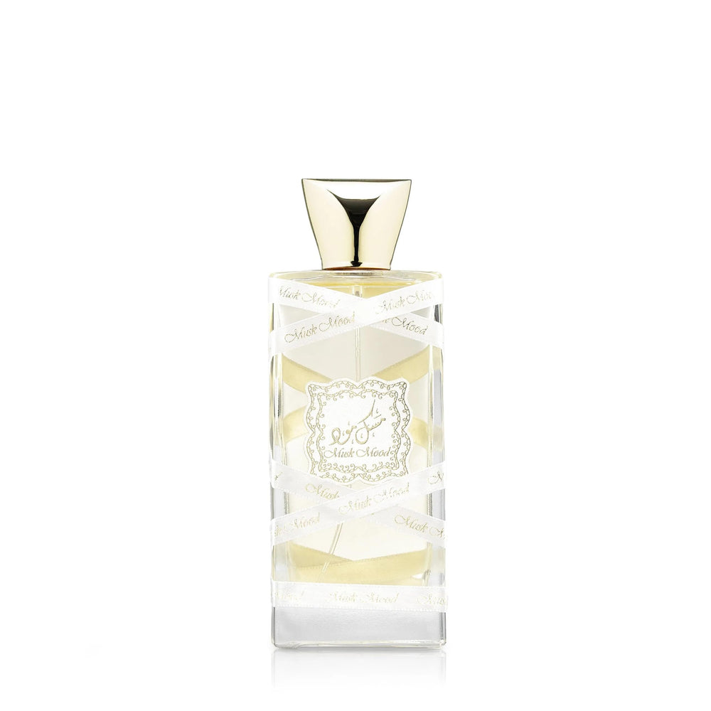 Lattafa Musk Mood bottle front offers a sleek unisex fragrance for daily wear.