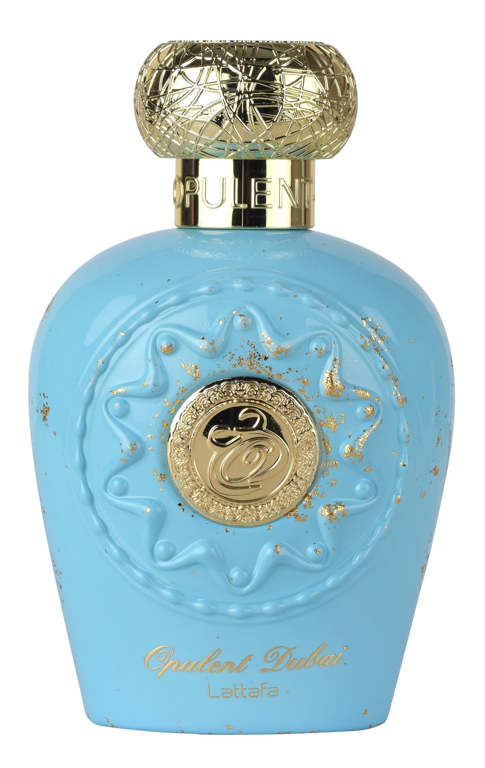 Lattafa Opulent Dubai bottle close-up showcasing luxury design and gift-worthy prestige.