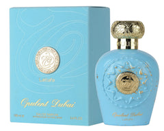 Lattafa Opulent Dubai citrus notes close-up suggesting a bright, daytime-friendly fragrance.