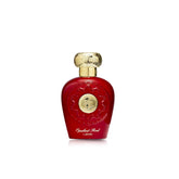 Lattafa Opulent Red bottle front shows a bold floral fruity scent for daily wear.