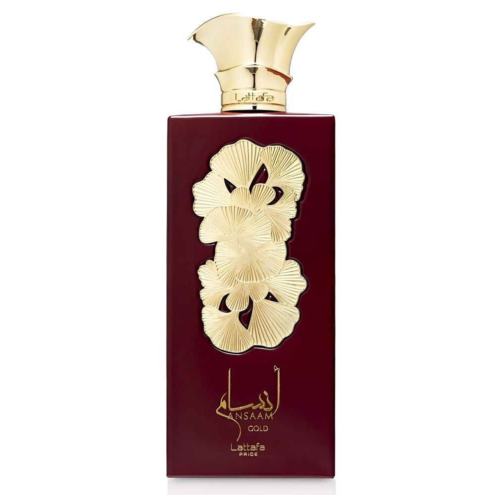 Lattafa Pride Ansaam Gold bottle shown for confident all-day wear.