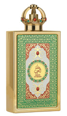 Lattafa Pride Queen of Arabia bottle in gold finish signals regal luxury for evenings