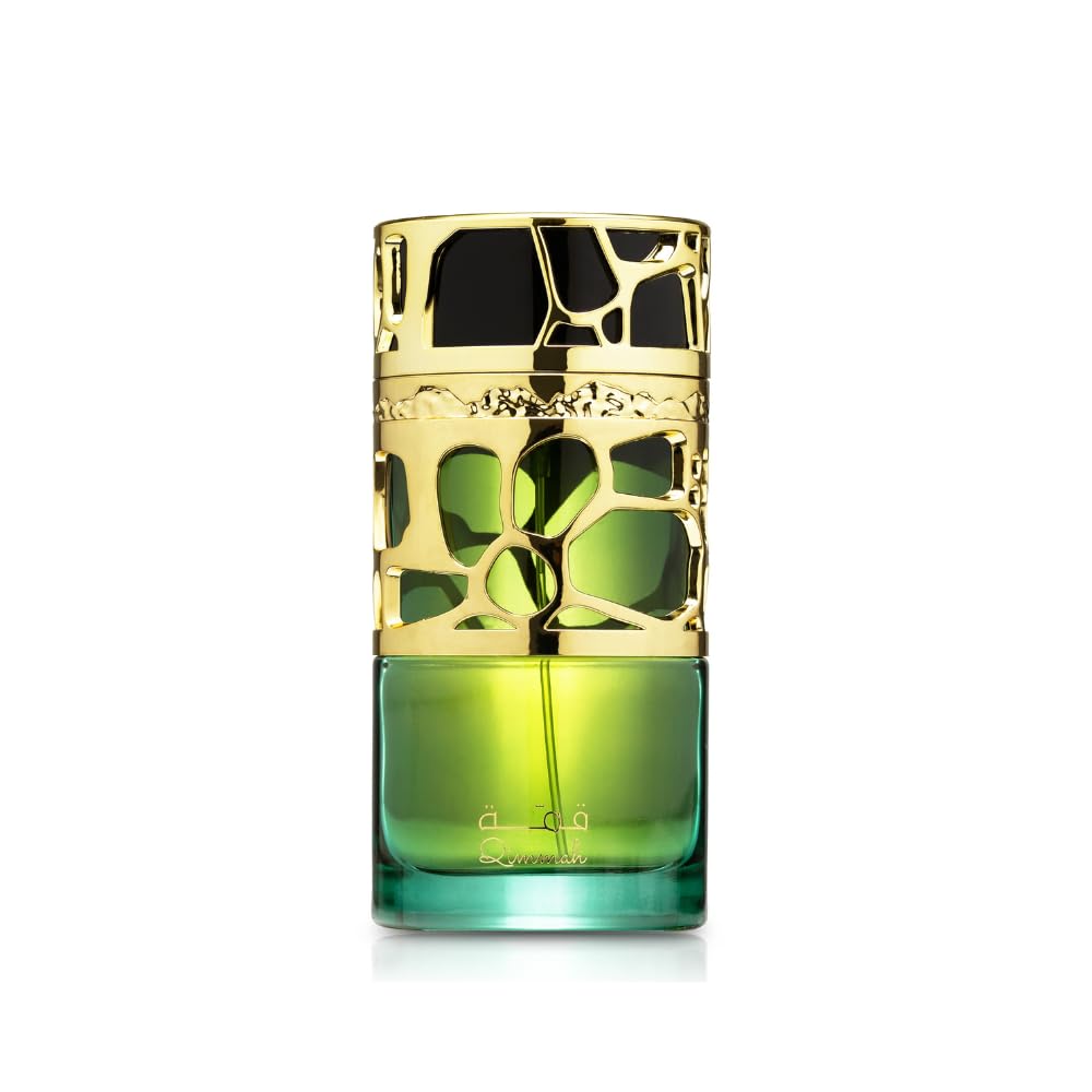 Lattafa Qimmah women's EDP bottle front view for elegant date-night appeal.