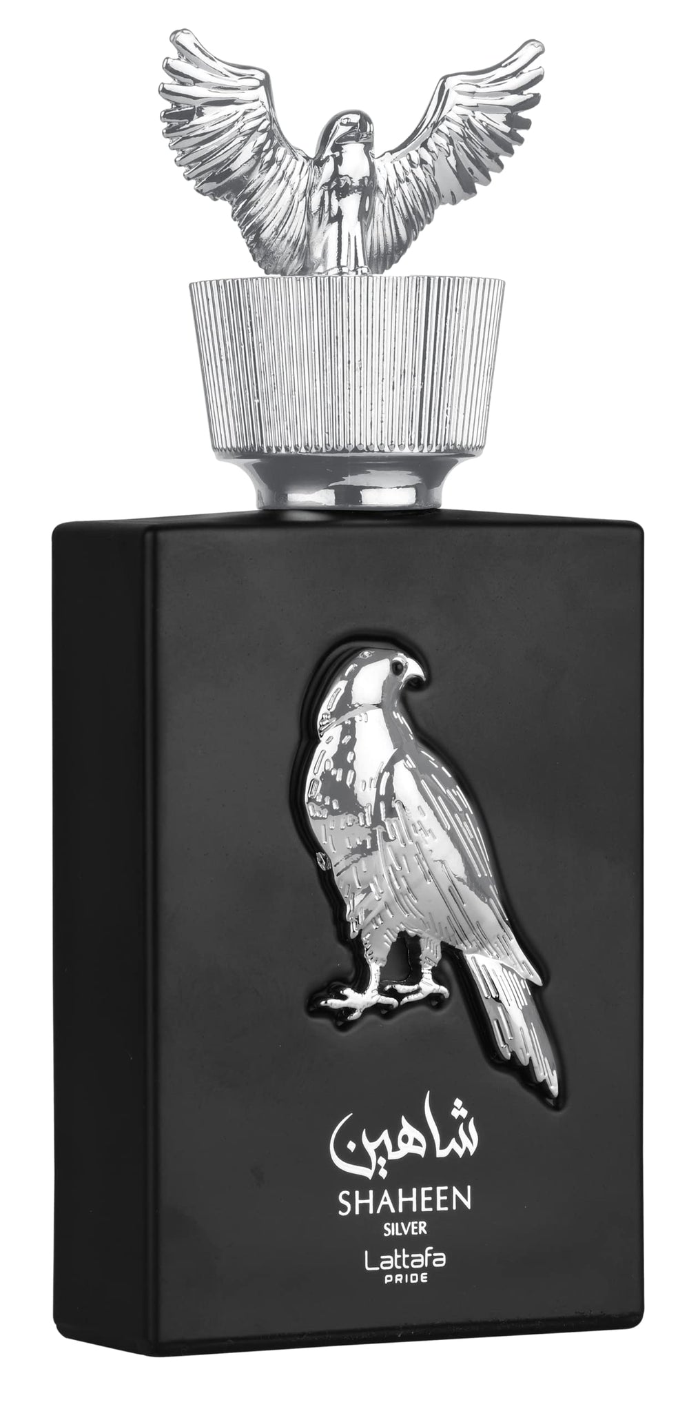 Lattafa Shaheen Silver top notes Cassis and Bergamot boost mood for daily wear.