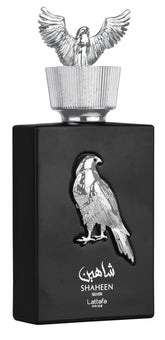 Lattafa Shaheen Silver top notes Cassis and Bergamot boost mood for daily wear.