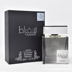 Lattafa Suqraat base notes sandalwood amber musk offer warm, enduring depth.