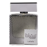 Lattafa Suqraat bottle front view signals bold, lasting masculine presence.