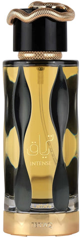 Lattafa Teriaq Intense bottle close-up for bold, long-lasting presence.