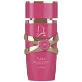Lattafa Yara Candy bottle pour captures vibrant citrus and fruity notes for daily wear.