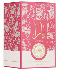 Lattafa Yara Candy top-notes graphic with mandarin and blackcurrant brightness