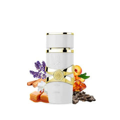 Lattafa Yara Moi bottle side view emphasizes lasting sillage for all-day confidence