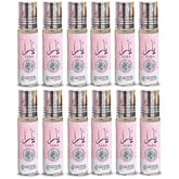 Lattafa Yara roll-on bottle close-up highlighting alcohol-free formula.