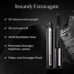 Laura Mercier Caviar Extravagant Mascara wand closeup highlights pigment richness for bold definition.