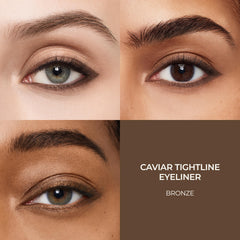 Laura Mercier Caviar Tightline Bronze waterline application demonstrates waterproof, crease-proof wear.