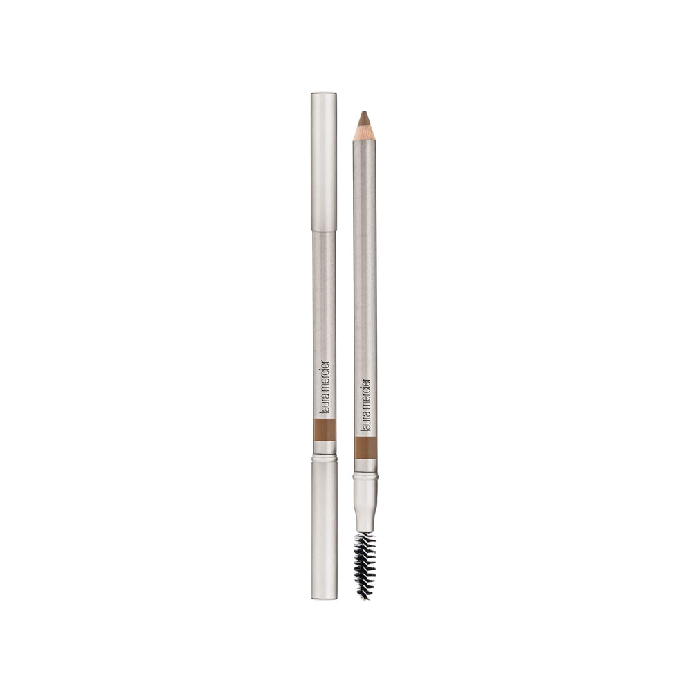 Laura Mercier eyebrow pencil close-up shows a fine tip for precise hair-like strokes