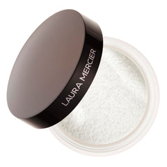 Laura Mercier Secret Brightening under-eye powder jar close-up showing airy texture for smoothing concealer
