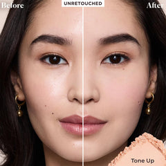 Laura Mercier powder press-roll technique demonstrated for flawless setting.