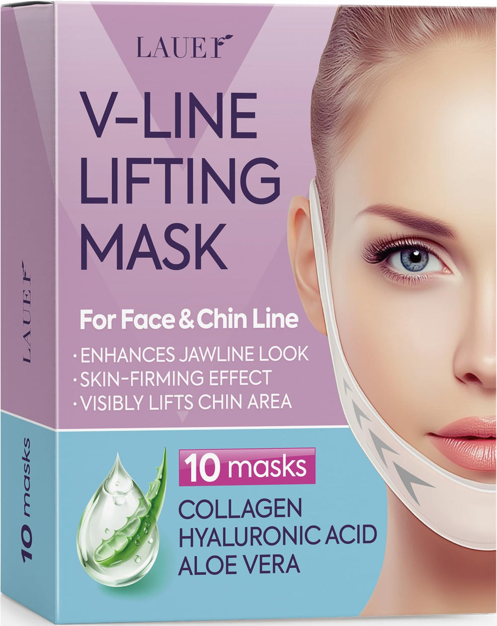 Lauer Cosmetic Vline lift mask packaging highlights contouring skincare for a defined jawline