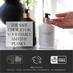L'AVANT Collective glass bottle on vanity enhances luxury skincare display