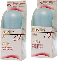 Lavilin roll-on deodorant 2-pack bottle delivers long-lasting odor control up to 72 hours.