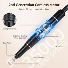 Lavinda leopard nail drill side view shows compact travel-friendly design for touch-ups
