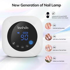 Lavinda nail lamp side view shows slim profile for portable salon use.