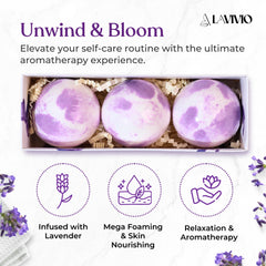 Lavivio mega-foaming lavender bath bombs deliver rich lather and soothing scent