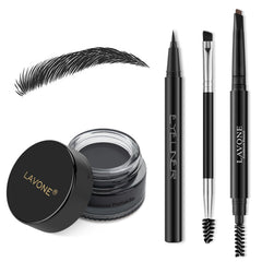 LAVONE eyebrow stamp kit contents laid out for easy brow shaping.