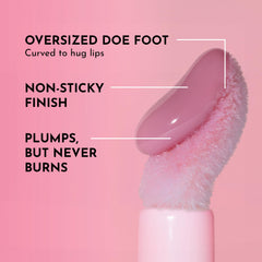 Lawless Forget The Filler Lip Plumper on lips shows ultra-shiny, smooth texture in Lavender Sorbet.