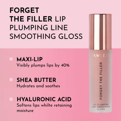 Lawless Forget The Filler Lip Plumper Line Gloss Nudie gloss on lips shows instant hydration and shine