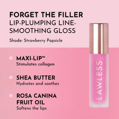 Lawless Forget the Filler gloss swatch on skin showing creamy shine and color payoff.