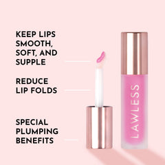 Lawless wand close-up highlighting glossy finish and smooth lip glide.