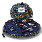 Lay-n-Go Cosmo butterfly small floral opens flat for quick makeup access during travel.