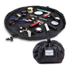 Lay-n-Go Cosmo layflat drawstring bag for portable makeup organization on travel days.