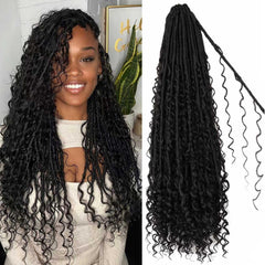 Layashow Boho Faux Locs 24in soft curls closeup for natural-looking texture.
