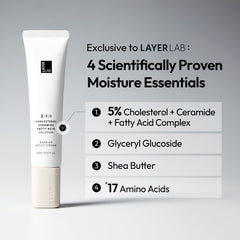 LAYERLAB Barrier Moist Cream texture swatch showing a rich, fast-absorbing formula