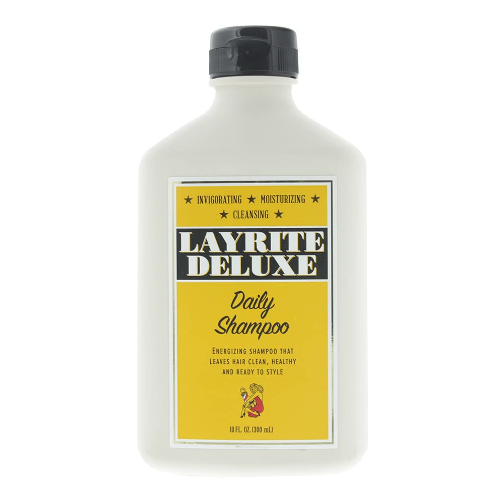 Layrite Daily Shampoo bottle with fresh eucalyptus aroma for a refreshed scalp cleanse