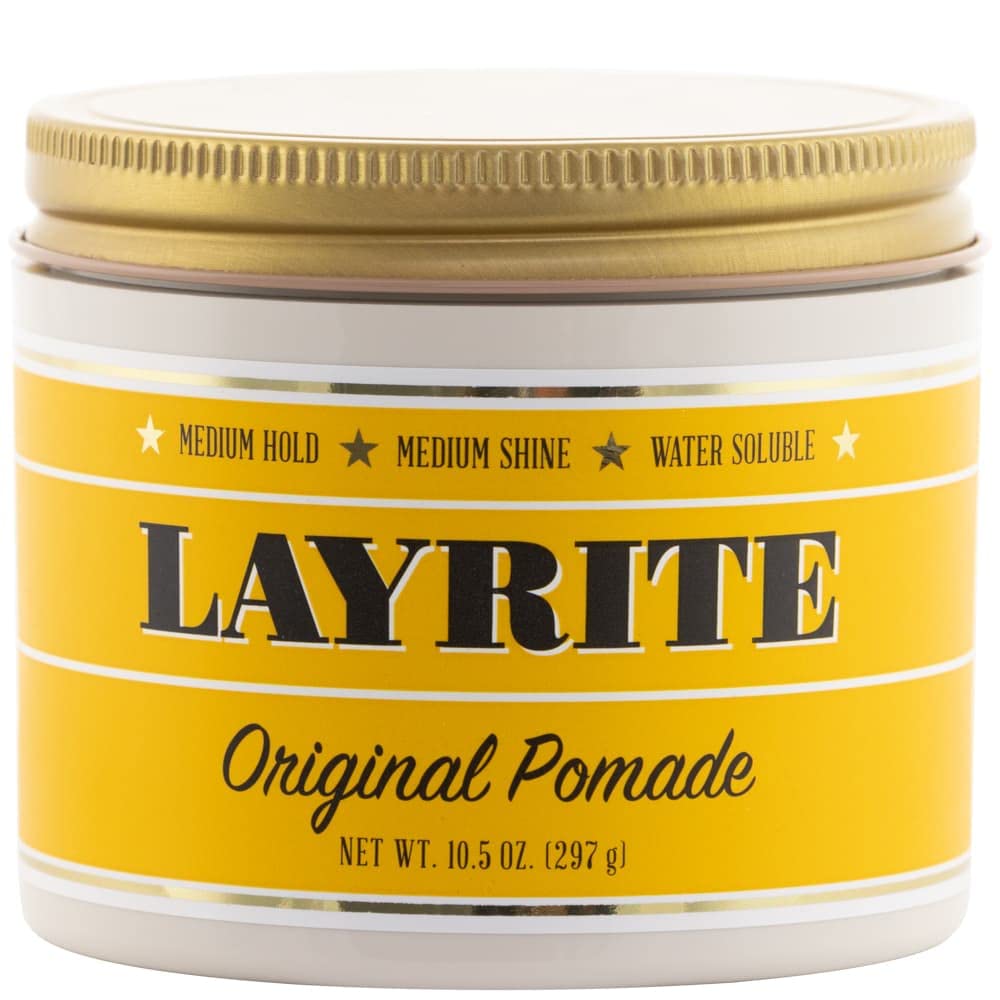 Layrite Original Pomade bottle ready for application with easy wash-out hold.