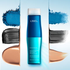 L'Bel Essential remover with cotton pad demonstrates oil-water cleansing for eye makeup.